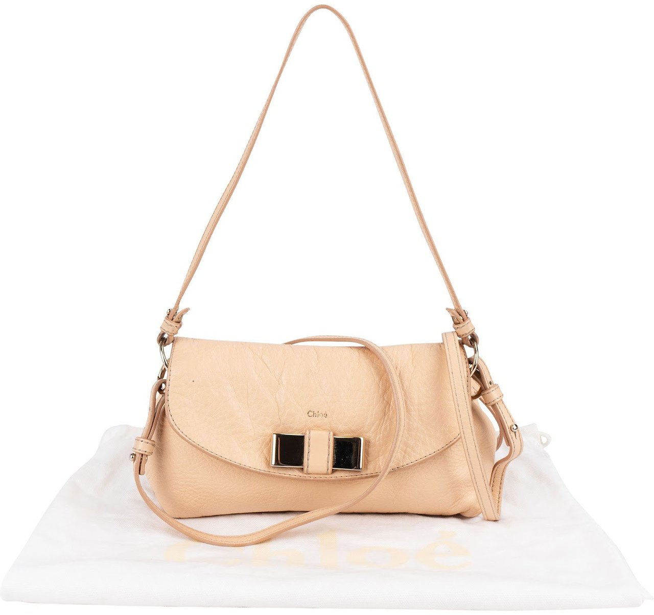 Chloé Pink Leather Lily Ribbon Crossbody Bag Beige