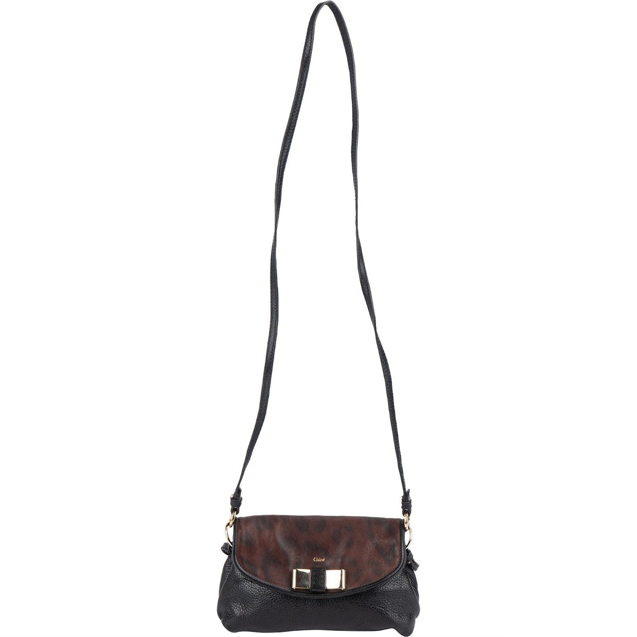 Chloé Chloé Bicolor Leather Leopard Lily Bow Pochette Crossbody Handbag Zwart