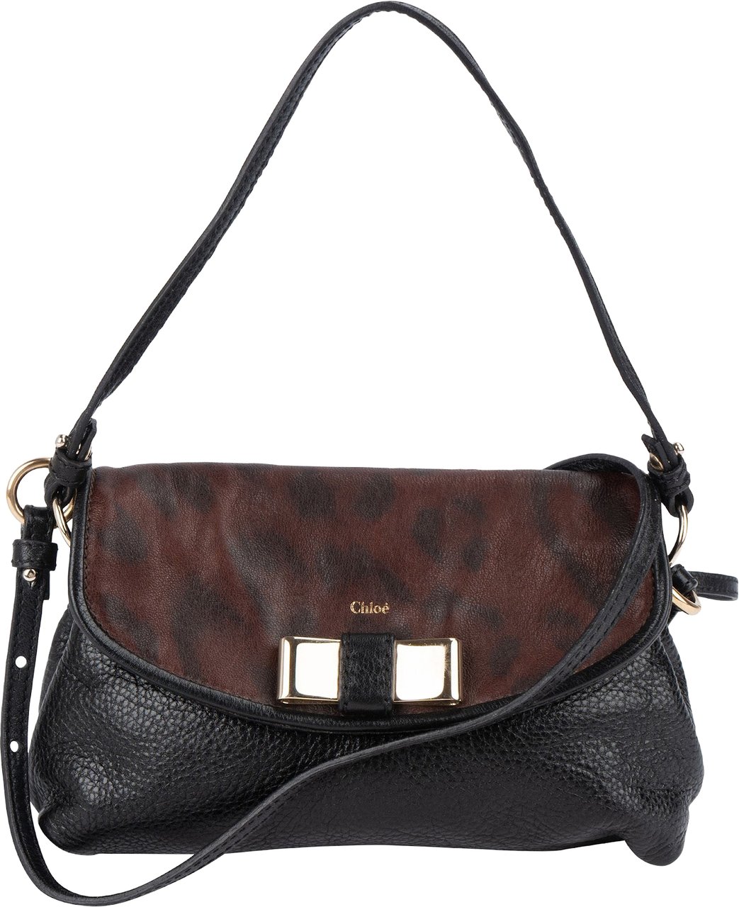 Chloé Chloé Bicolor Leather Leopard Lily Bow Pochette Crossbody Handbag Zwart