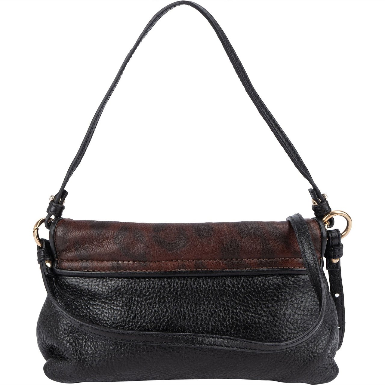 Chloé Chloé Bicolor Leather Leopard Lily Bow Pochette Crossbody Handbag Zwart