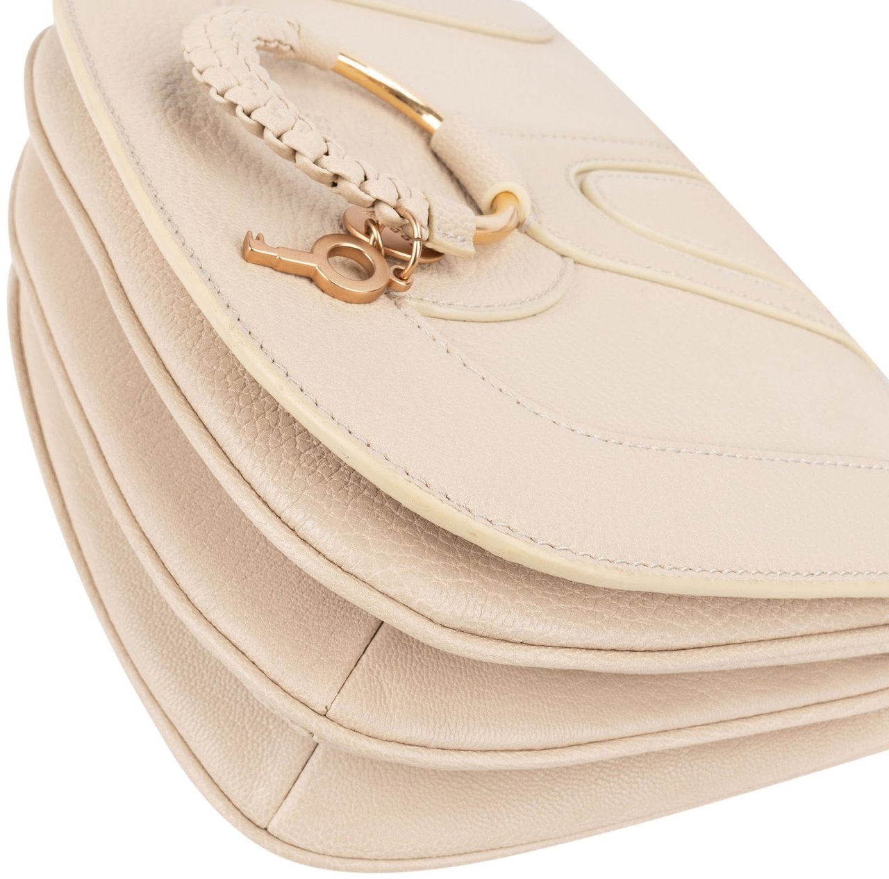 Chloé See by Chloé Grained Leather Hana Saddle Crossbody Bag Beige
