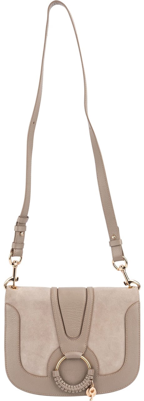 Chloé See by Chloé Leather and Suede Hana Saddle Crossbody Bag Beige
