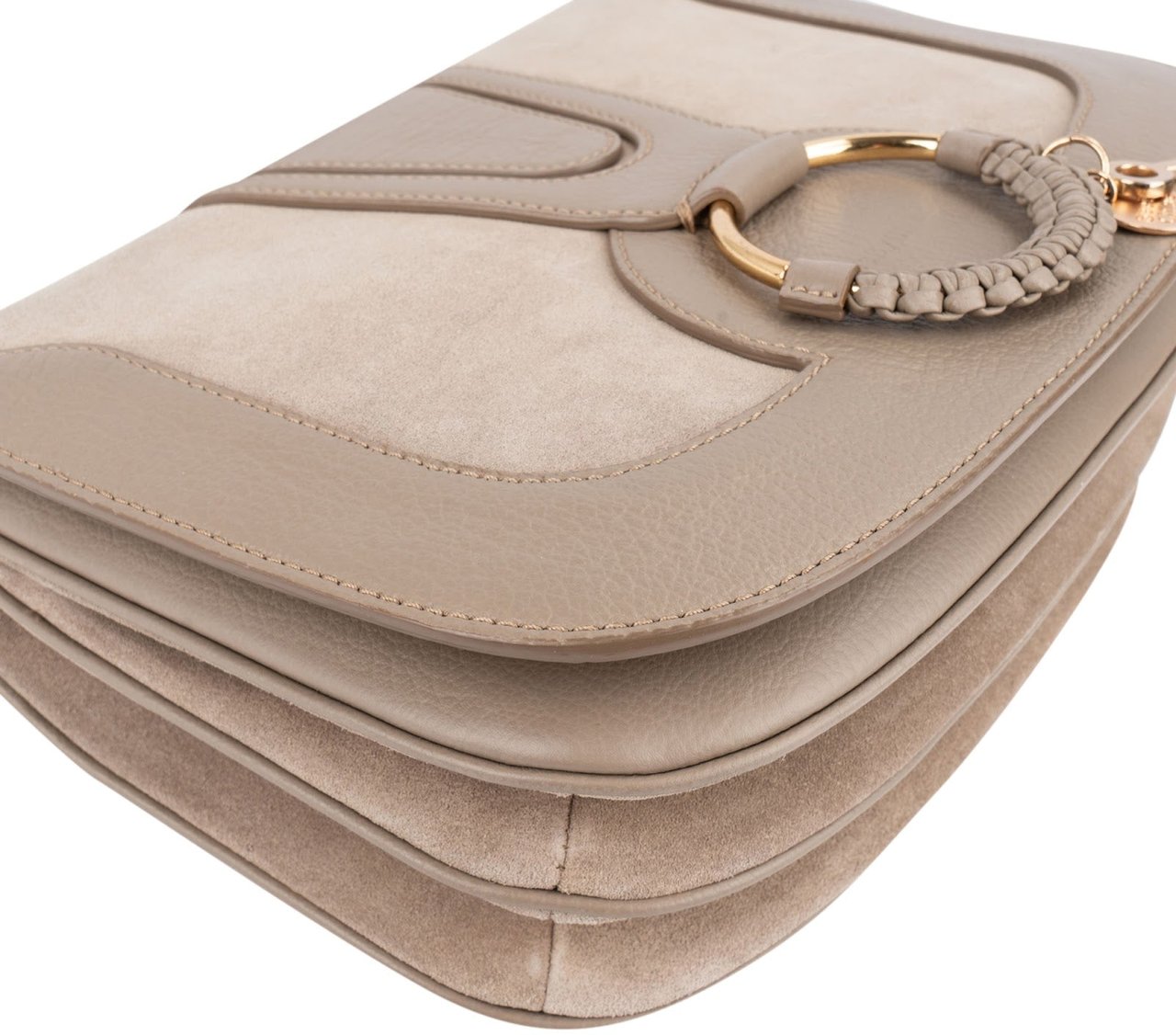 Chloé See by Chloé Leather and Suede Hana Saddle Crossbody Bag Beige