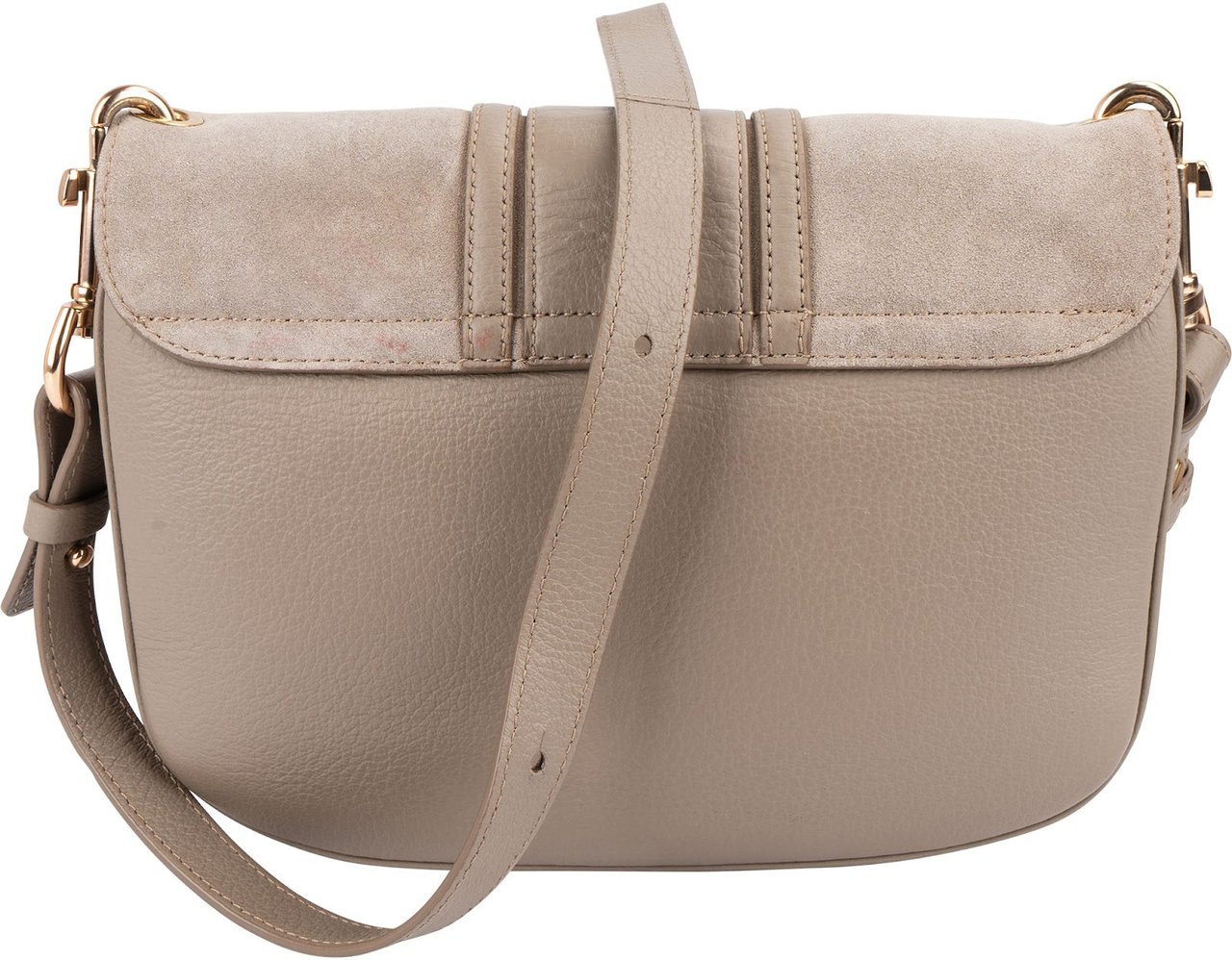 Chloé See by Chloé Leather and Suede Hana Saddle Crossbody Bag Beige