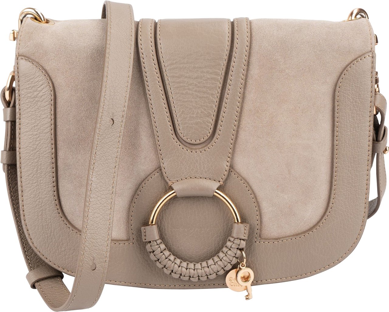 Chloé See by Chloé Leather and Suede Hana Saddle Crossbody Bag Taupe
