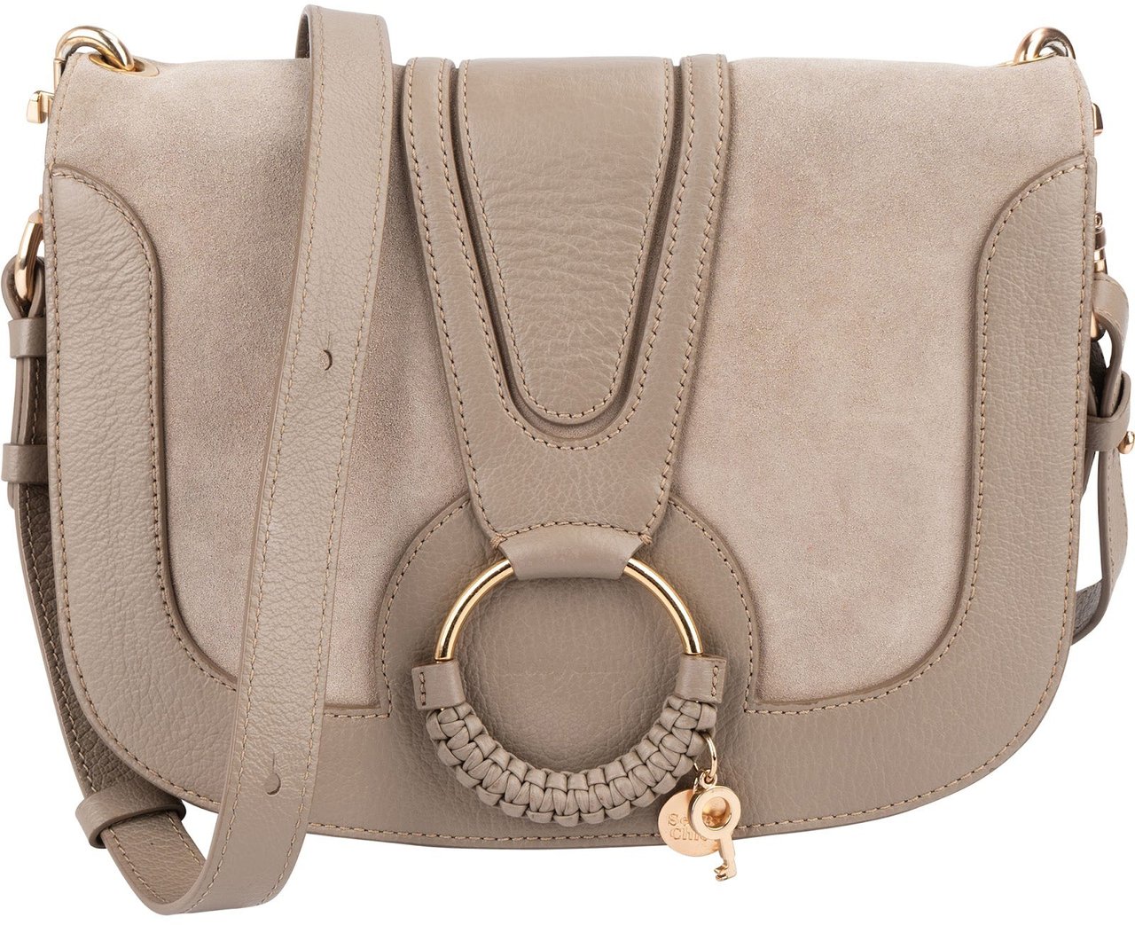 Chloé See by Chloé Leather and Suede Hana Saddle Crossbody Bag Beige
