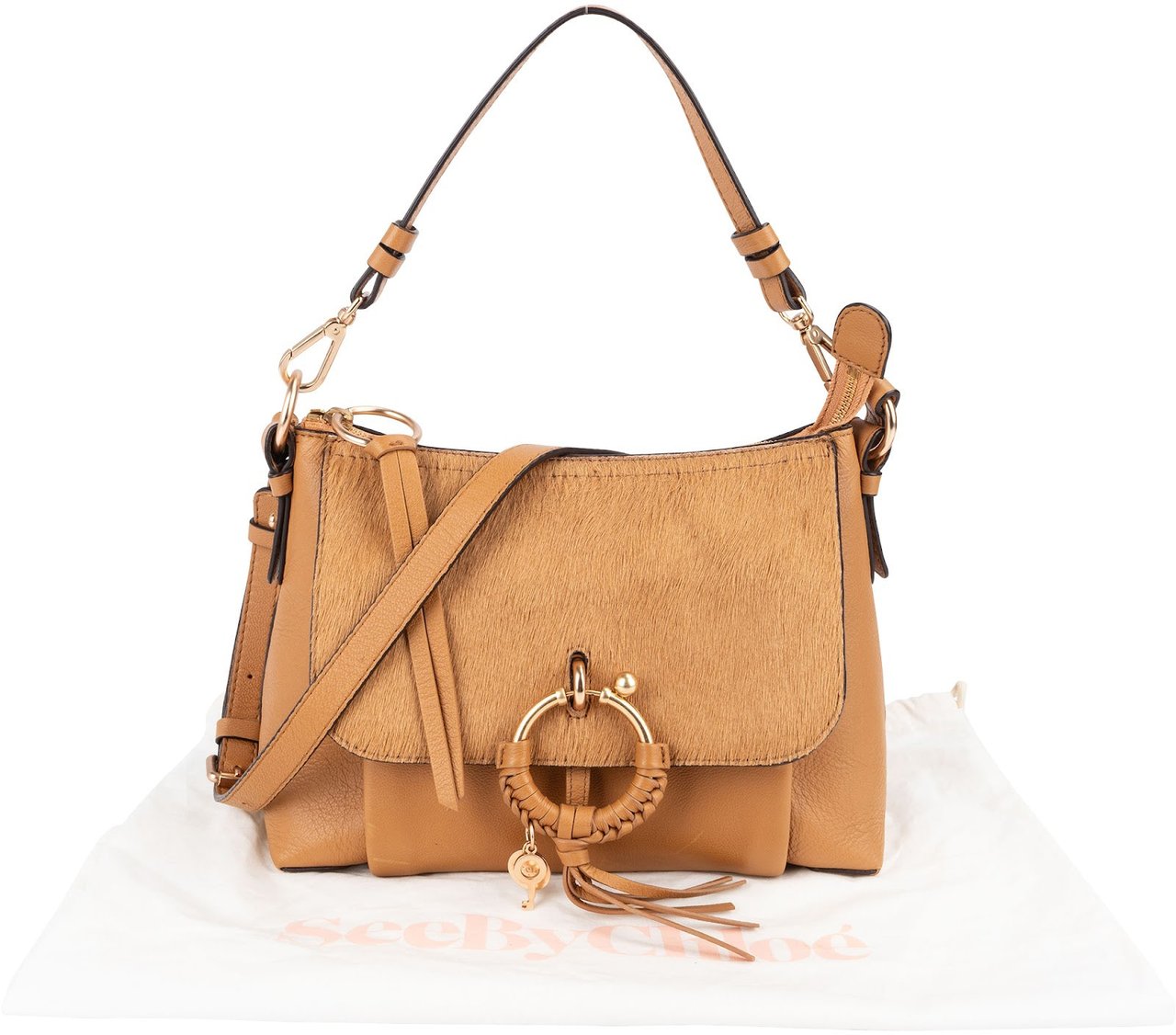 Chloé See by Chloé Calf Hair and Leather Joan Crossbody Bag Bruin