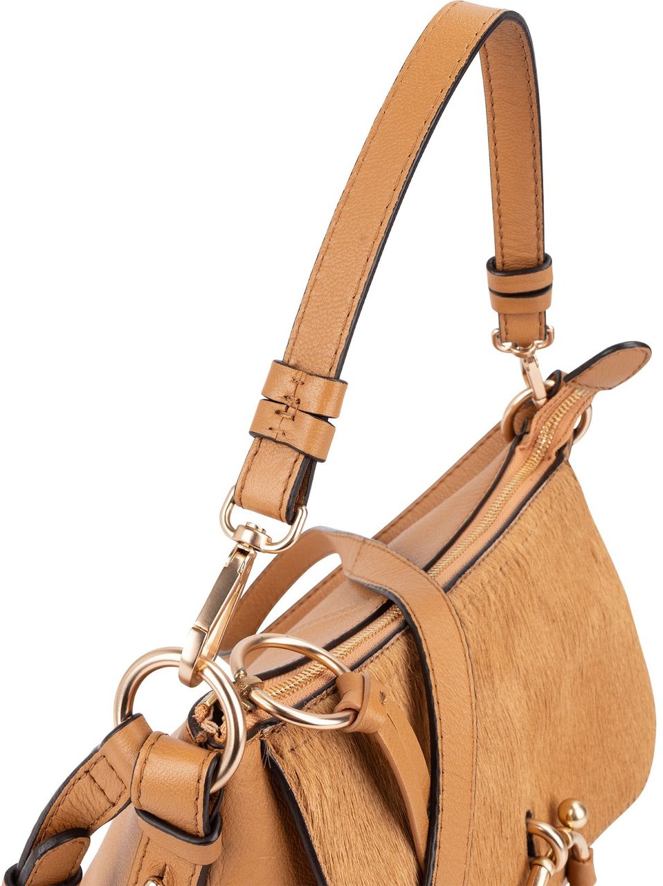 Chloé See by Chloé Calf Hair and Leather Joan Crossbody Bag Bruin