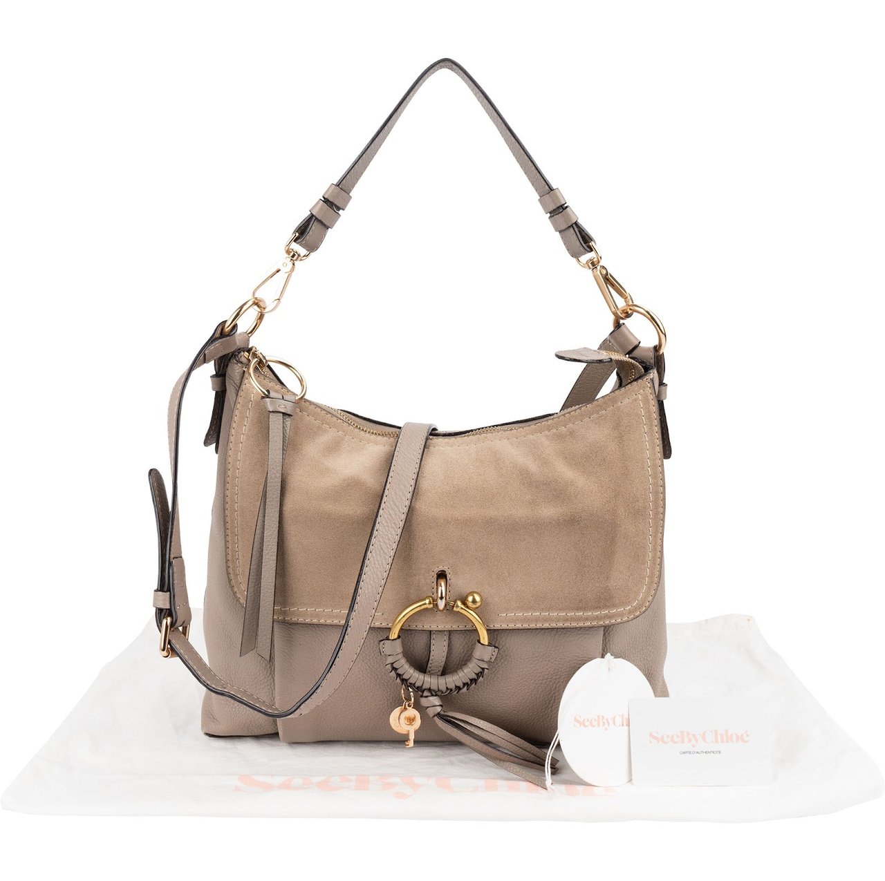 Chloé See By Chloé Leather and Suede Joan Crossbody Bag Beige