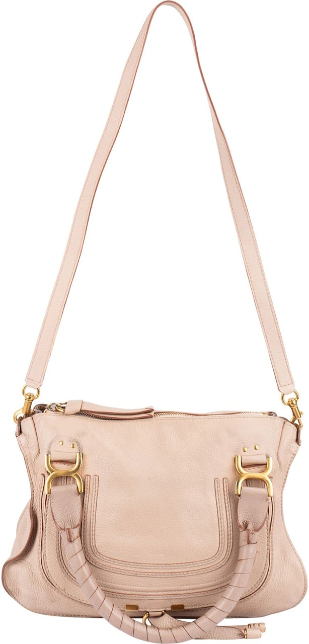 Chloé Grained Calfskin Marcie Satchel Handbag Beige
