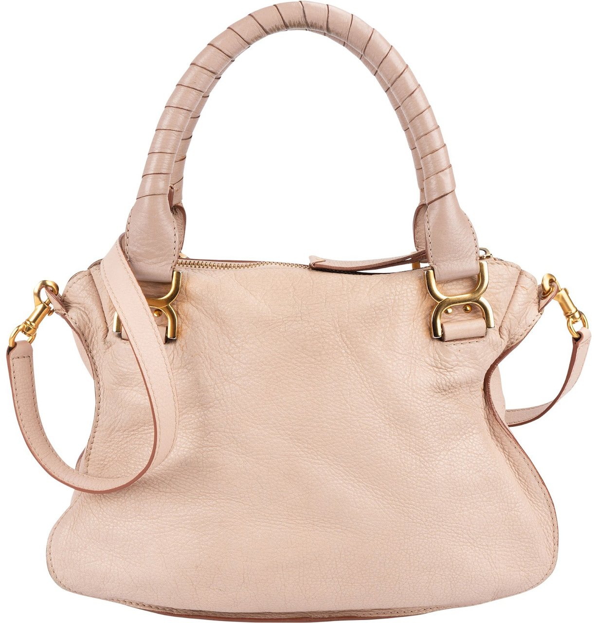 Chloé Grained Calfskin Marcie Satchel Handbag Beige