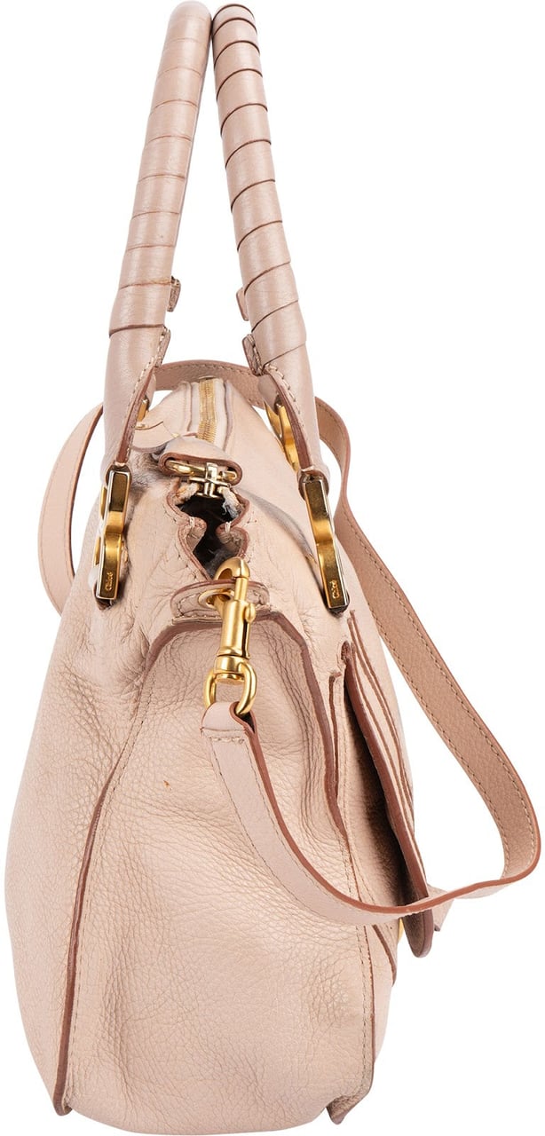 Chloé Grained Calfskin Marcie Satchel Handbag Beige