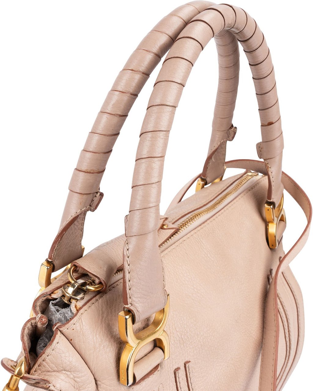 Chloé Grained Calfskin Marcie Satchel Handbag Beige