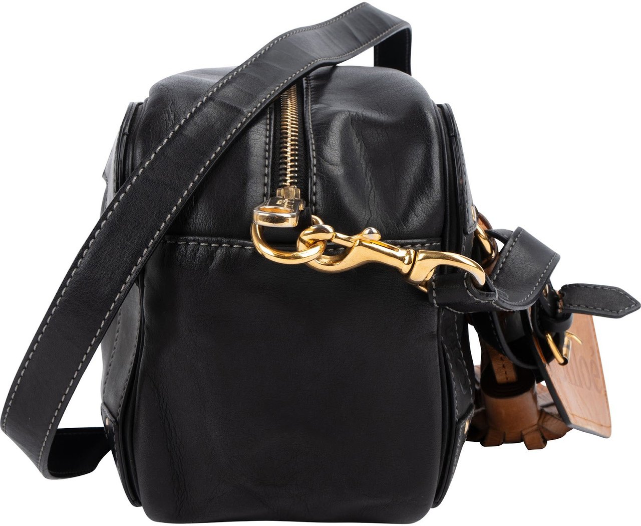 Chloé Calfskin Leather Eden Camera Crossbody Bag Zwart