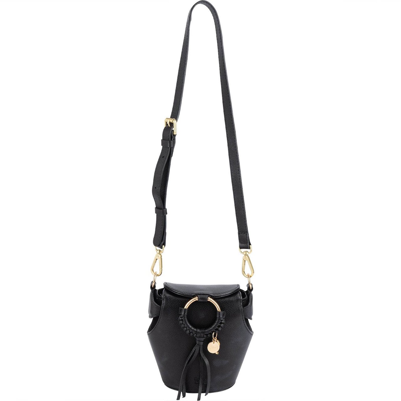 Chloé See by Chloé Grained Leather Joan Mini Bucket Crossbody Bag Zwart