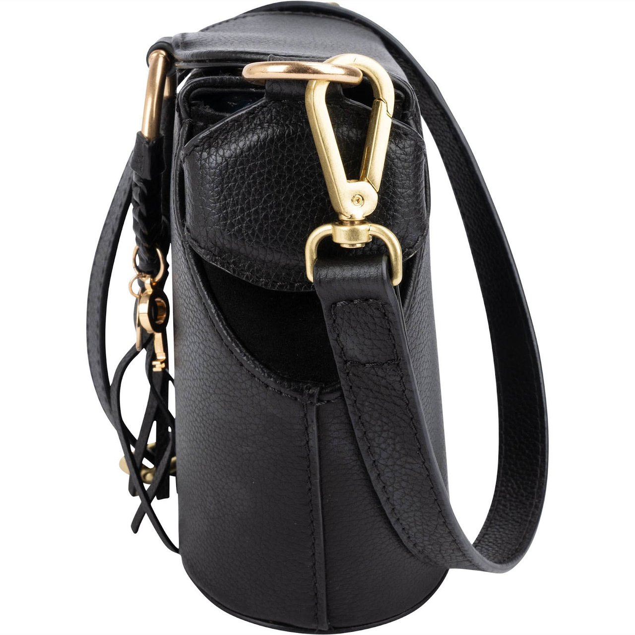Chloé See by Chloé Grained Leather Joan Mini Bucket Crossbody Bag Zwart