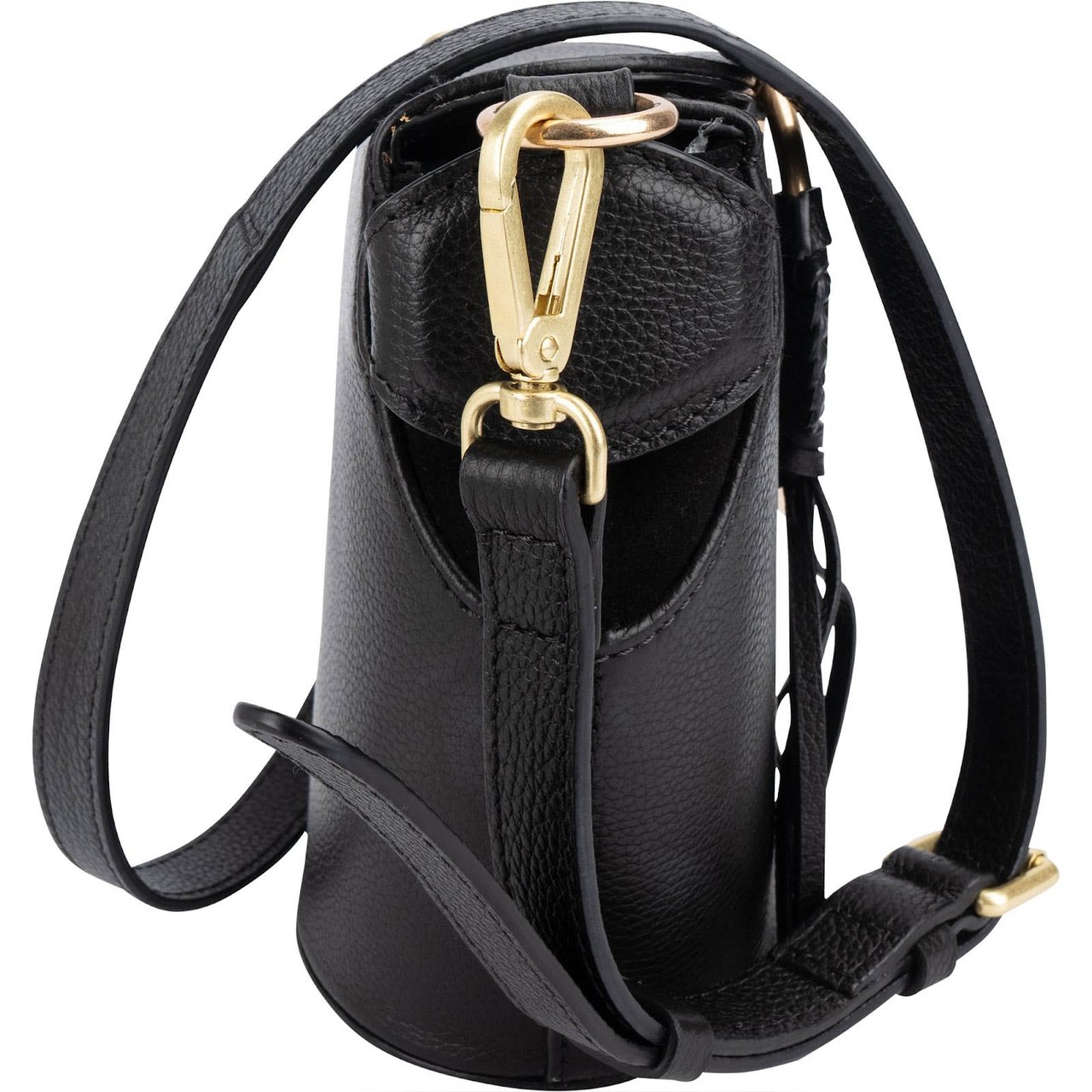 Chloé See by Chloé Grained Leather Joan Mini Bucket Crossbody Bag Zwart
