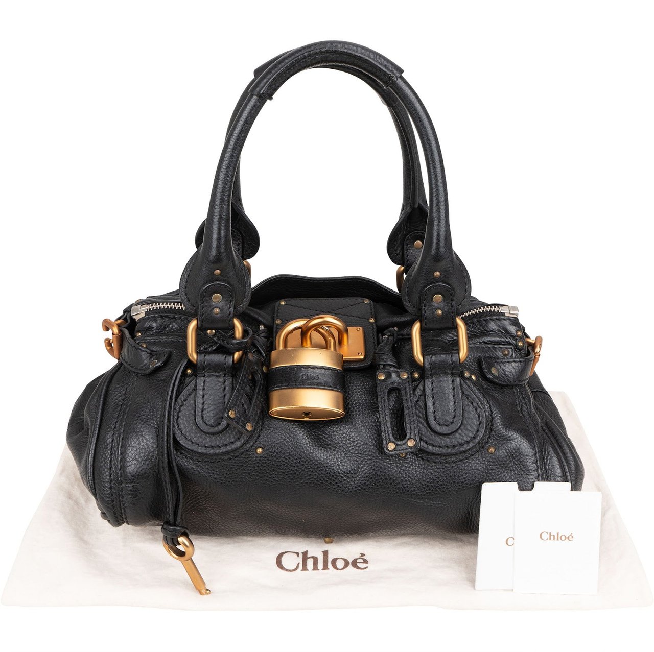 Chloé Chloé Grained Leather Paddington Handbag Zwart