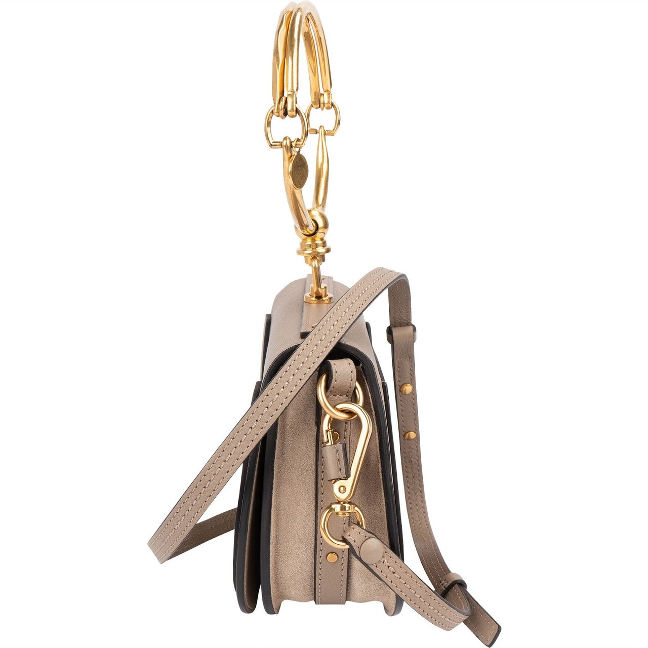Chloé Chloé Grained Calfskin Suede Nile Small Crossbody Handbag Taupe