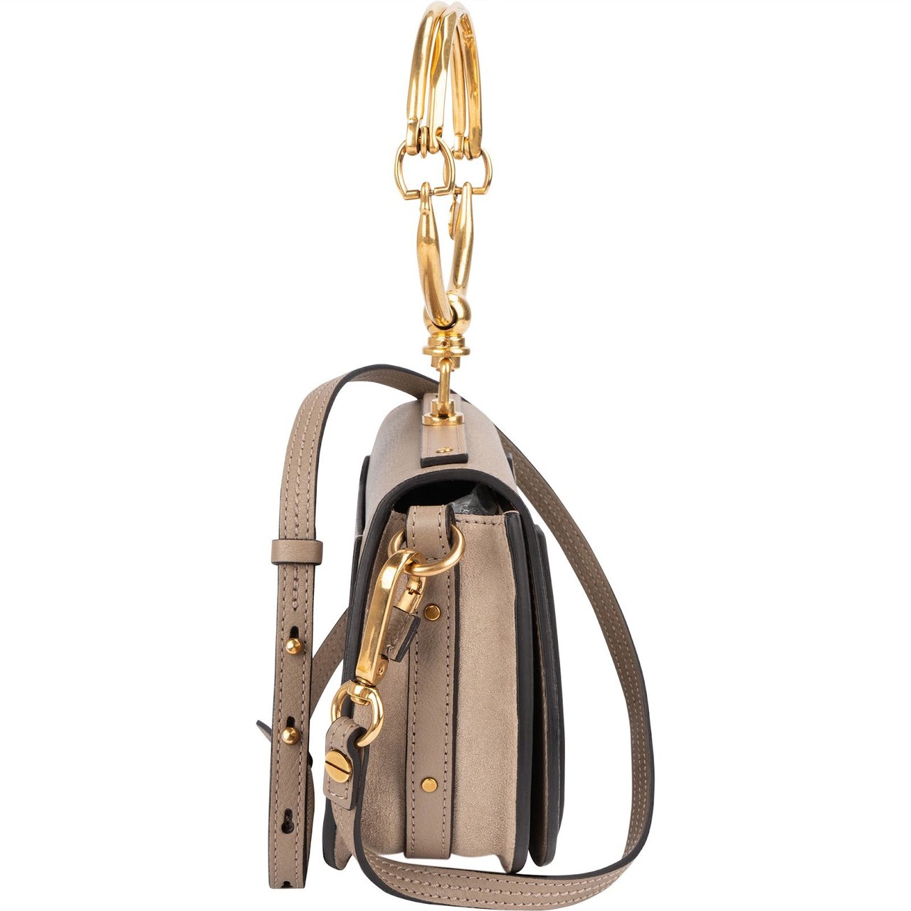 Chloé Chloé Grained Calfskin Suede Nile Small Crossbody Handbag Taupe