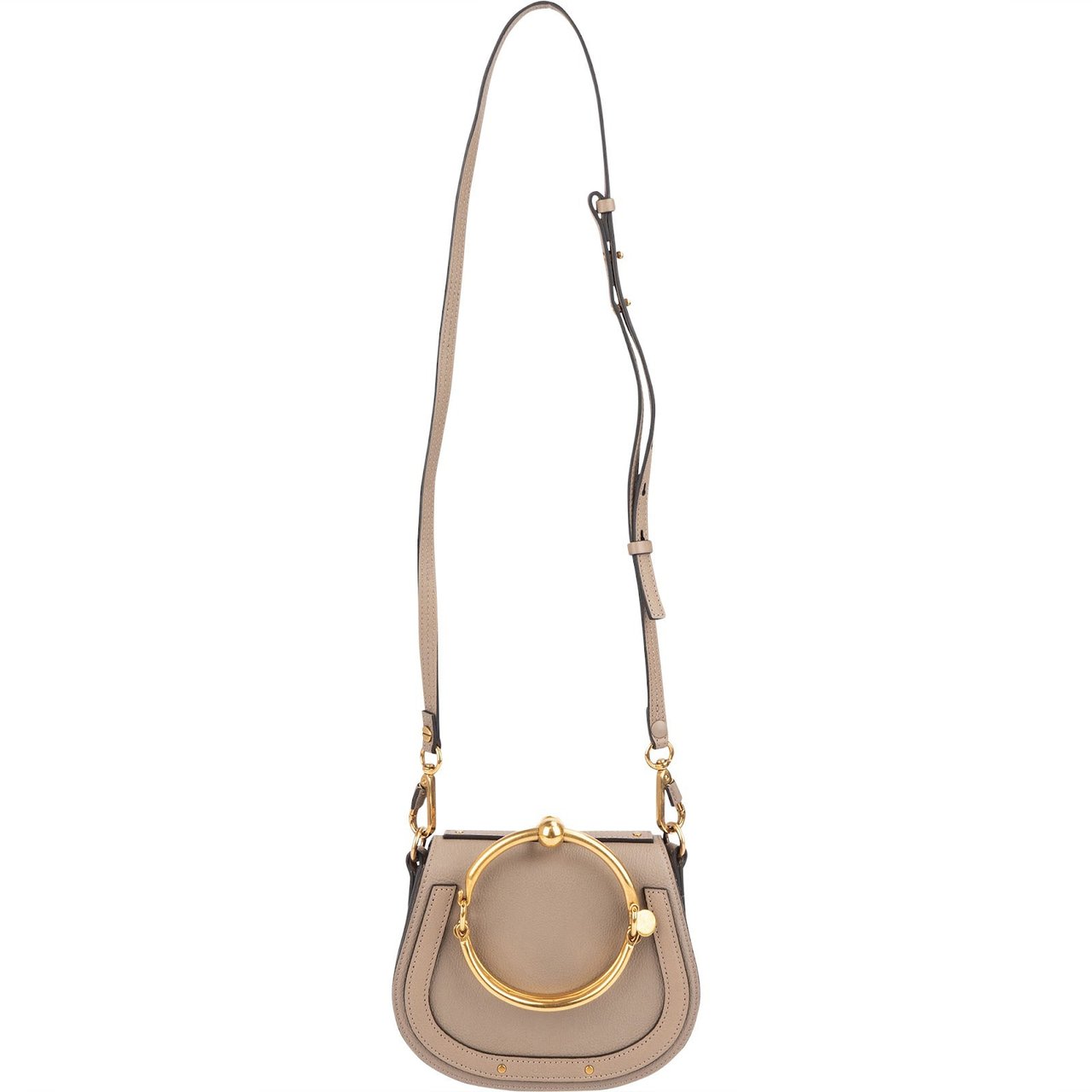 Chloé Chloé Grained Calfskin Suede Nile Small Crossbody Handbag Taupe