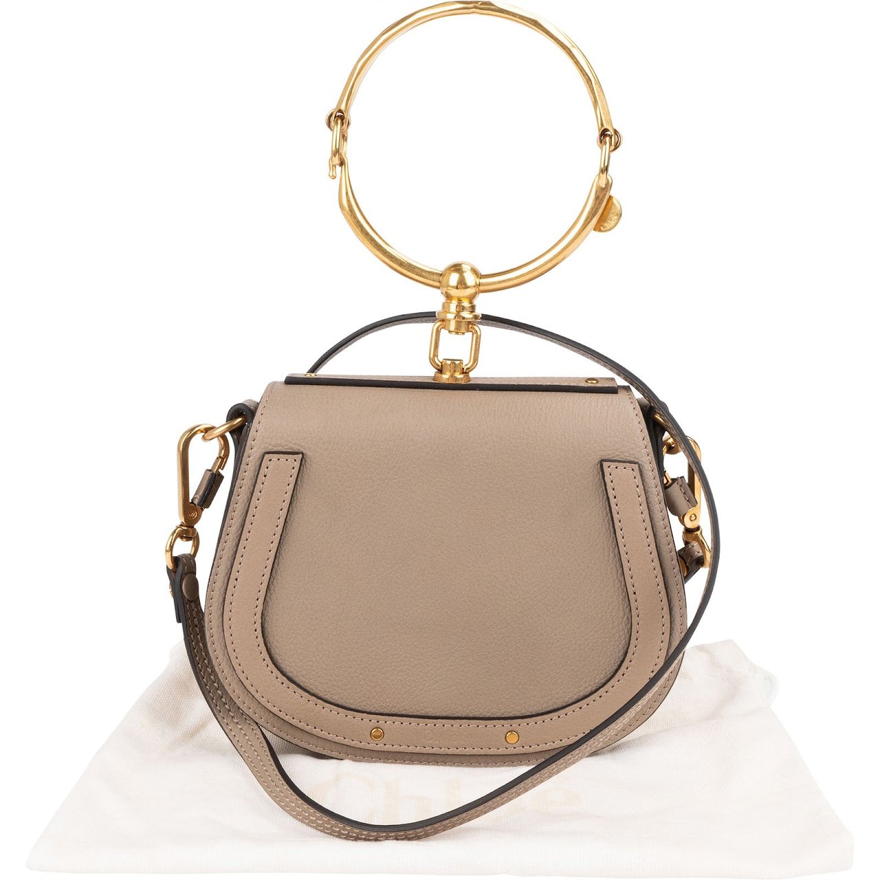 Chloé Chloé Grained Calfskin Suede Nile Small Crossbody Handbag Taupe