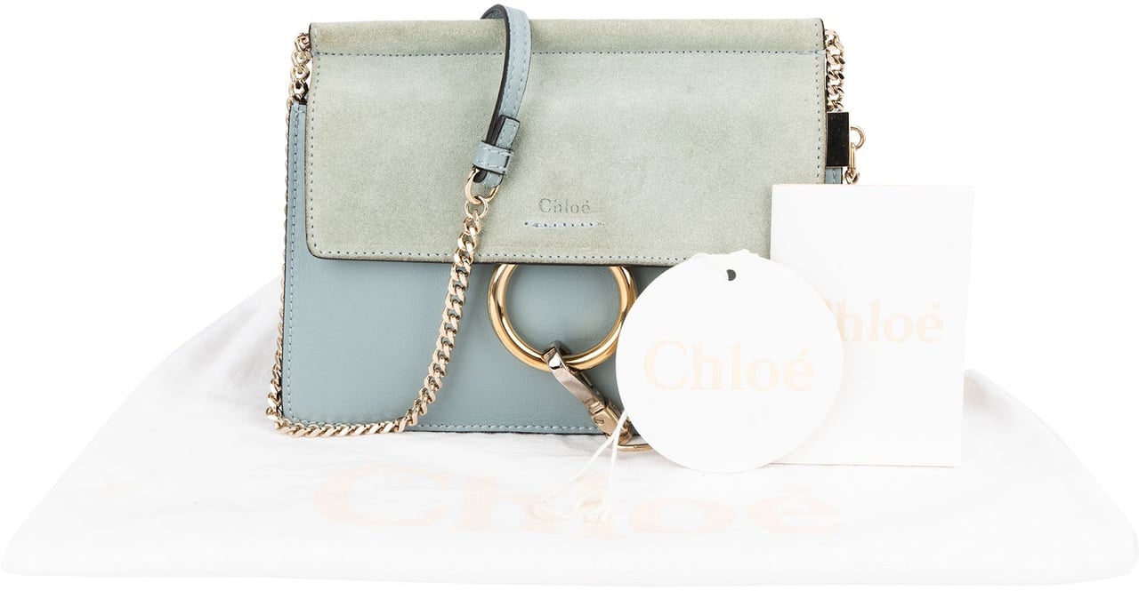 Chloé Suede & Leather Small Faye Crossbody Bag Lichtblauw