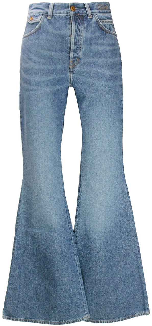 Chloé Chloe' Wide Leg Denim Jeans Blauw