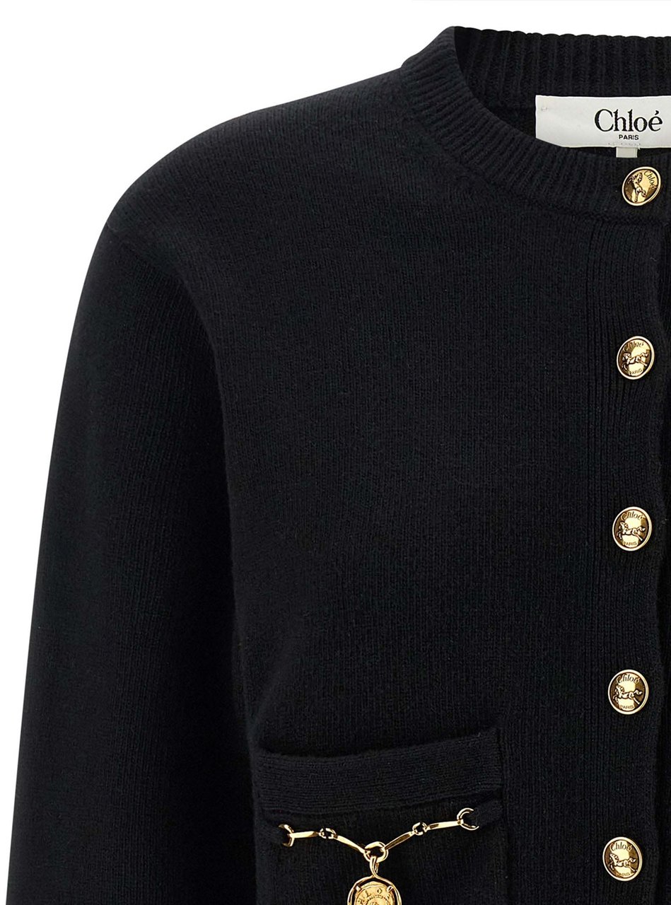 Chloé Black Wool Cardigan Zwart