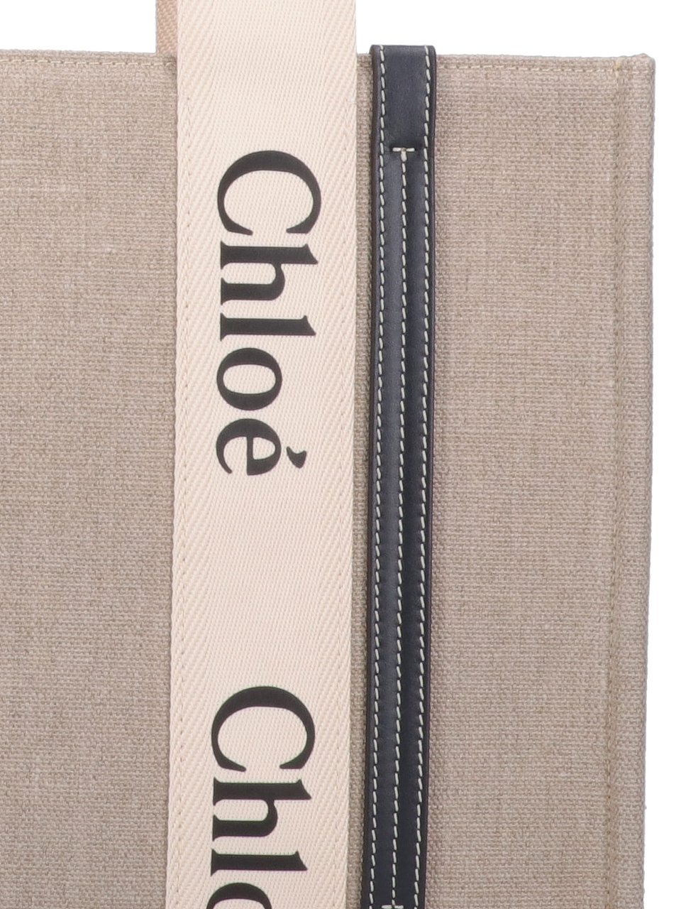 Chloé "Woody" Tote Bag, In Beige Linen Neutraal