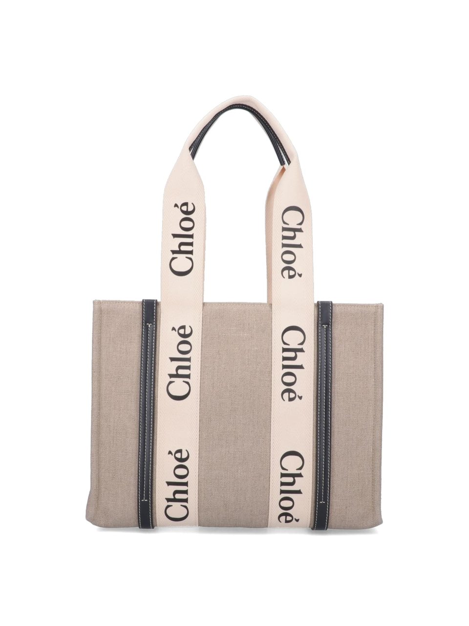 Chloé "Woody" Tote Bag, In Beige Linen Neutraal