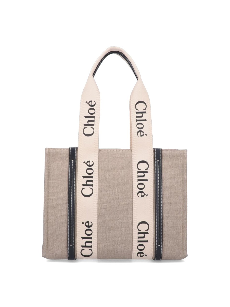 Chloé "Woody" Tote Bag, In Beige Linen Neutraal