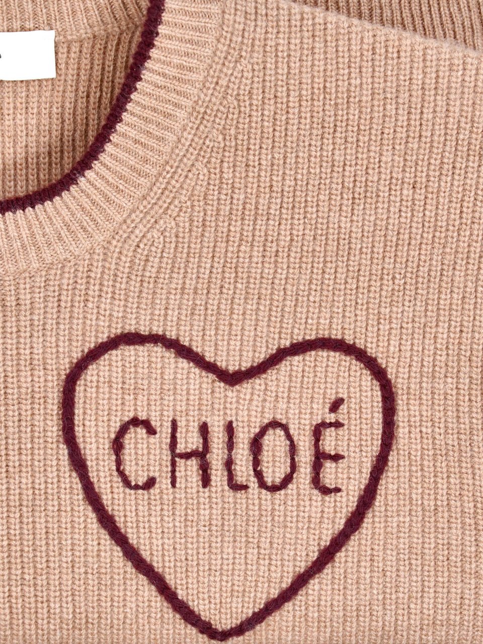 Chloé Cropped Wool And Cashmere Knit Sweater With Intarsia Logo Bruin