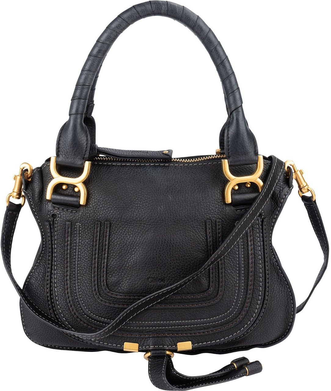 Chloé Chloé Black Grainded Leather Marcie Handbag Zwart