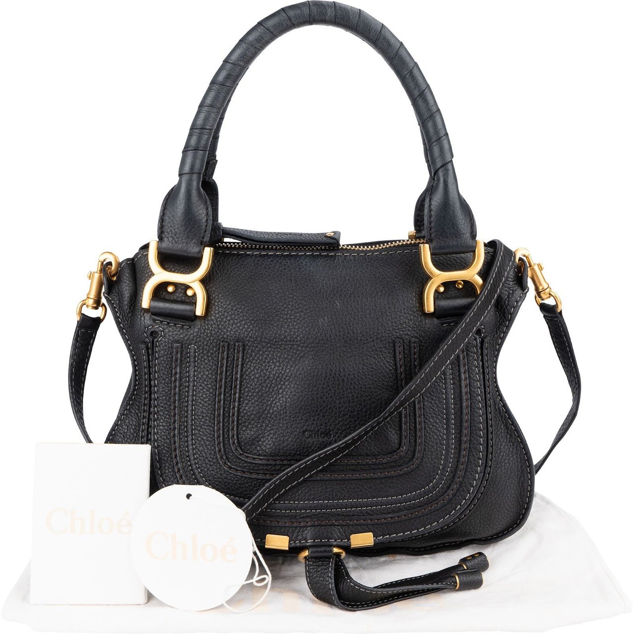 Chloé Chloé Black Grainded Leather Marcie Handbag Zwart
