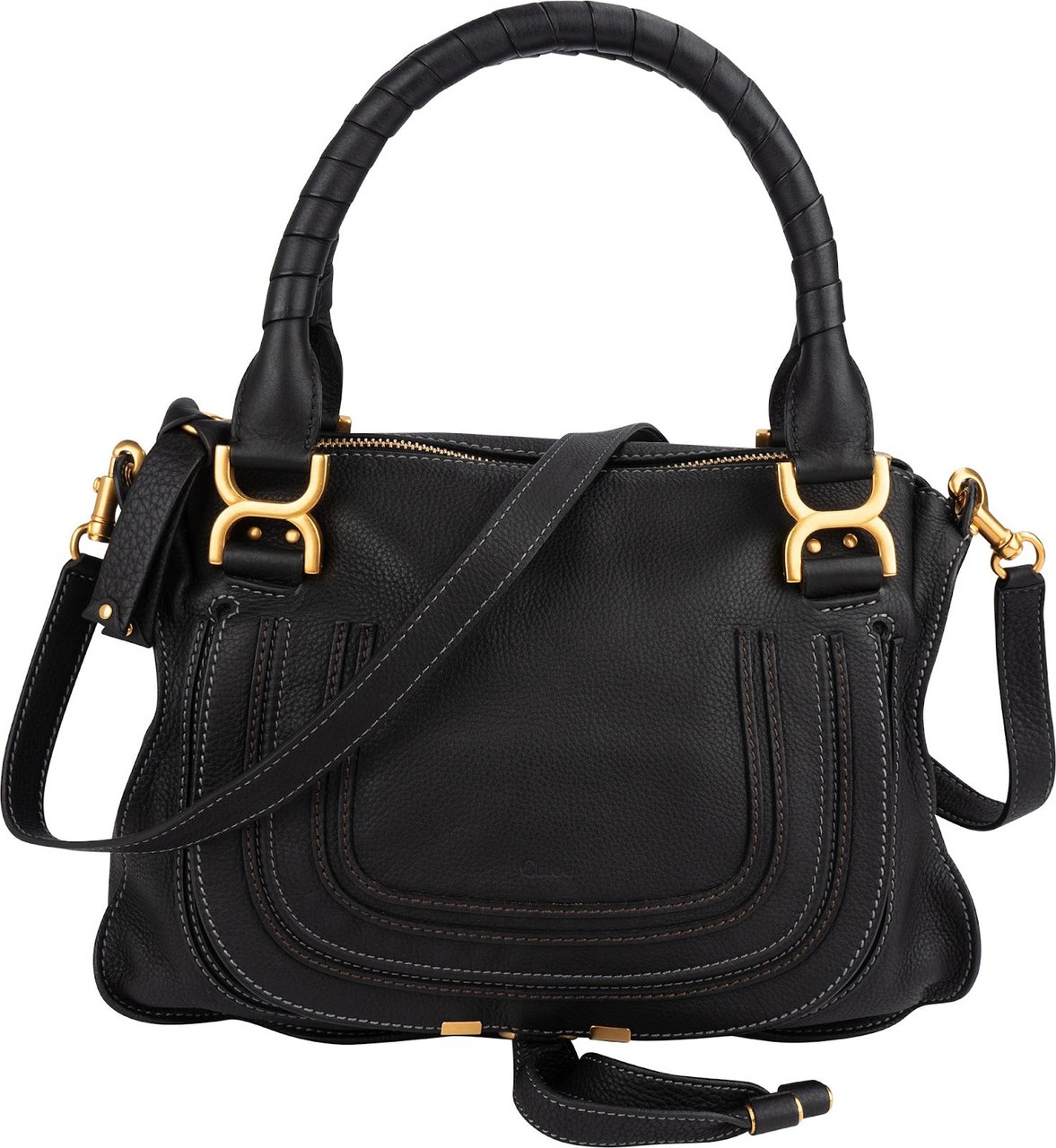 Chloé Chloé Grained Leather Marcie Handbag Zwart