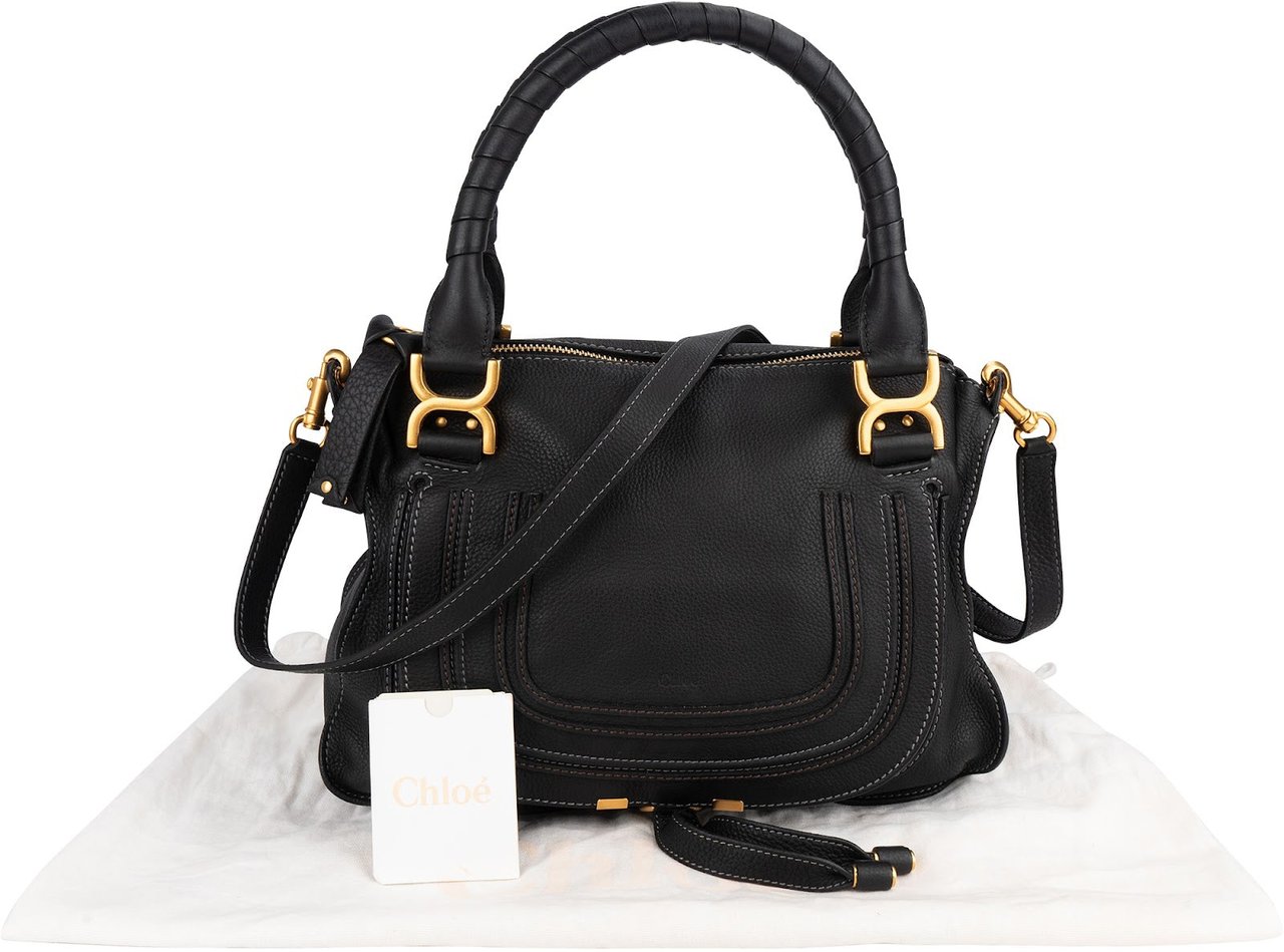 Chloé Chloé Grained Leather Marcie Handbag Zwart