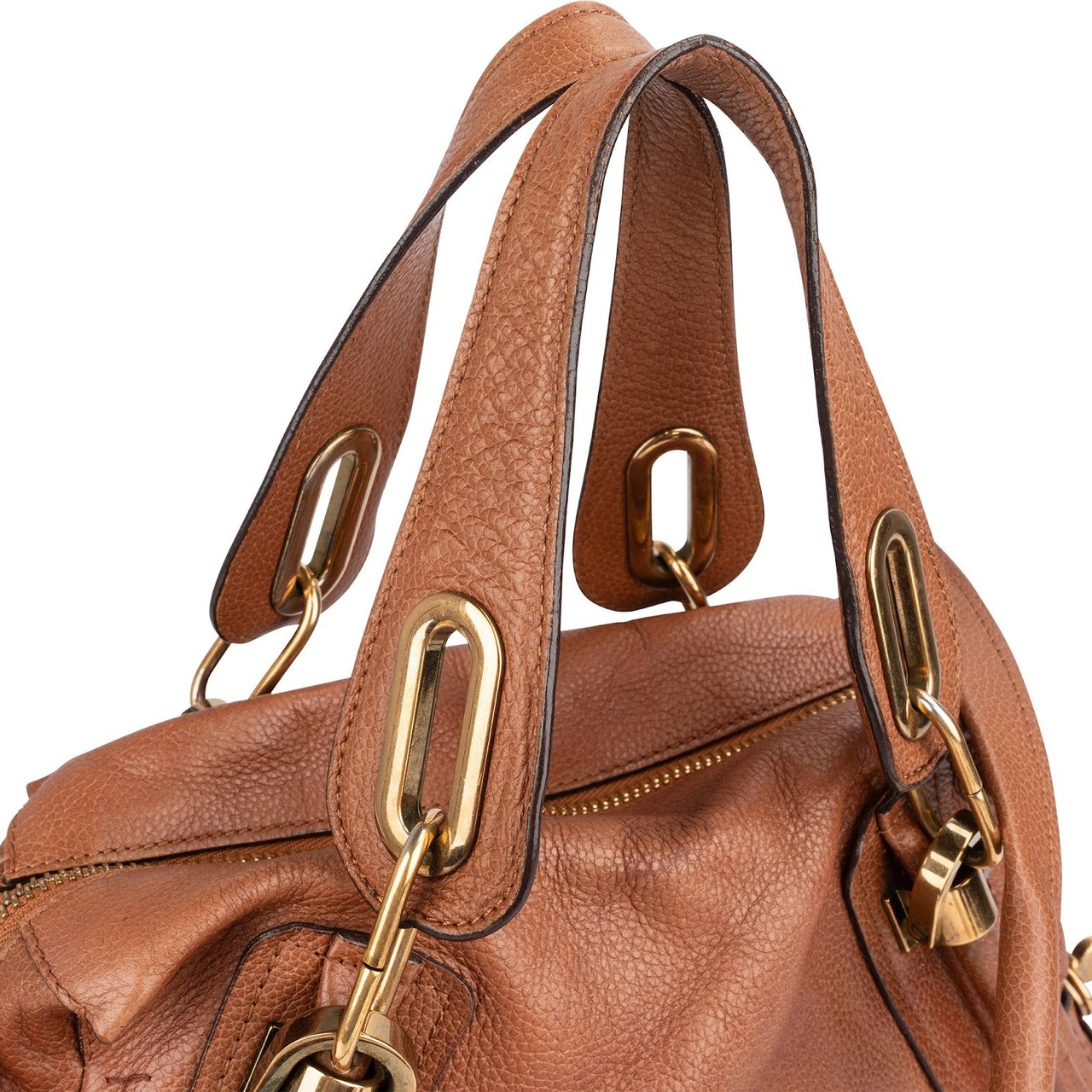 Chloé Chloé Pebbled Leather Paraty Shoulder Handbag Bruin