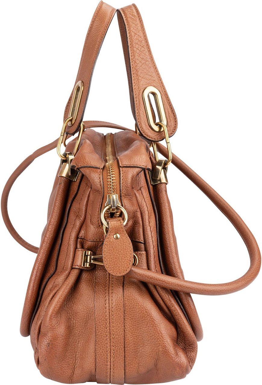 Chloé Chloé Pebbled Leather Paraty Shoulder Handbag Bruin