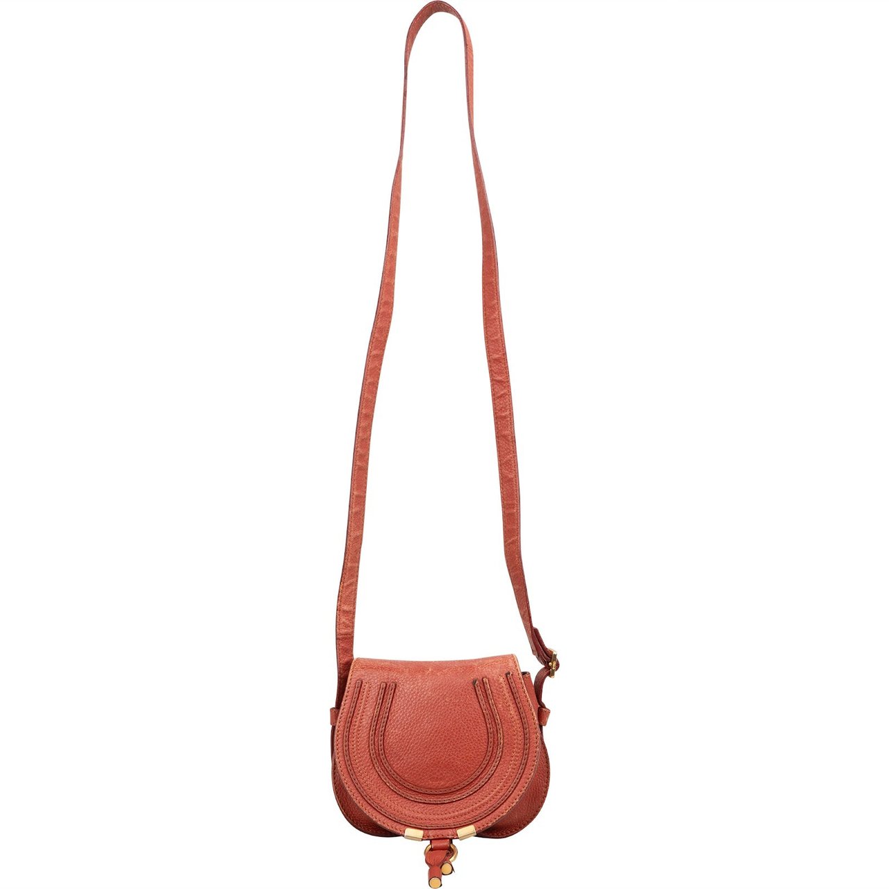 Chloé Chloé Grained Leather Small Marcie Saddle Crossbody Bag Rood