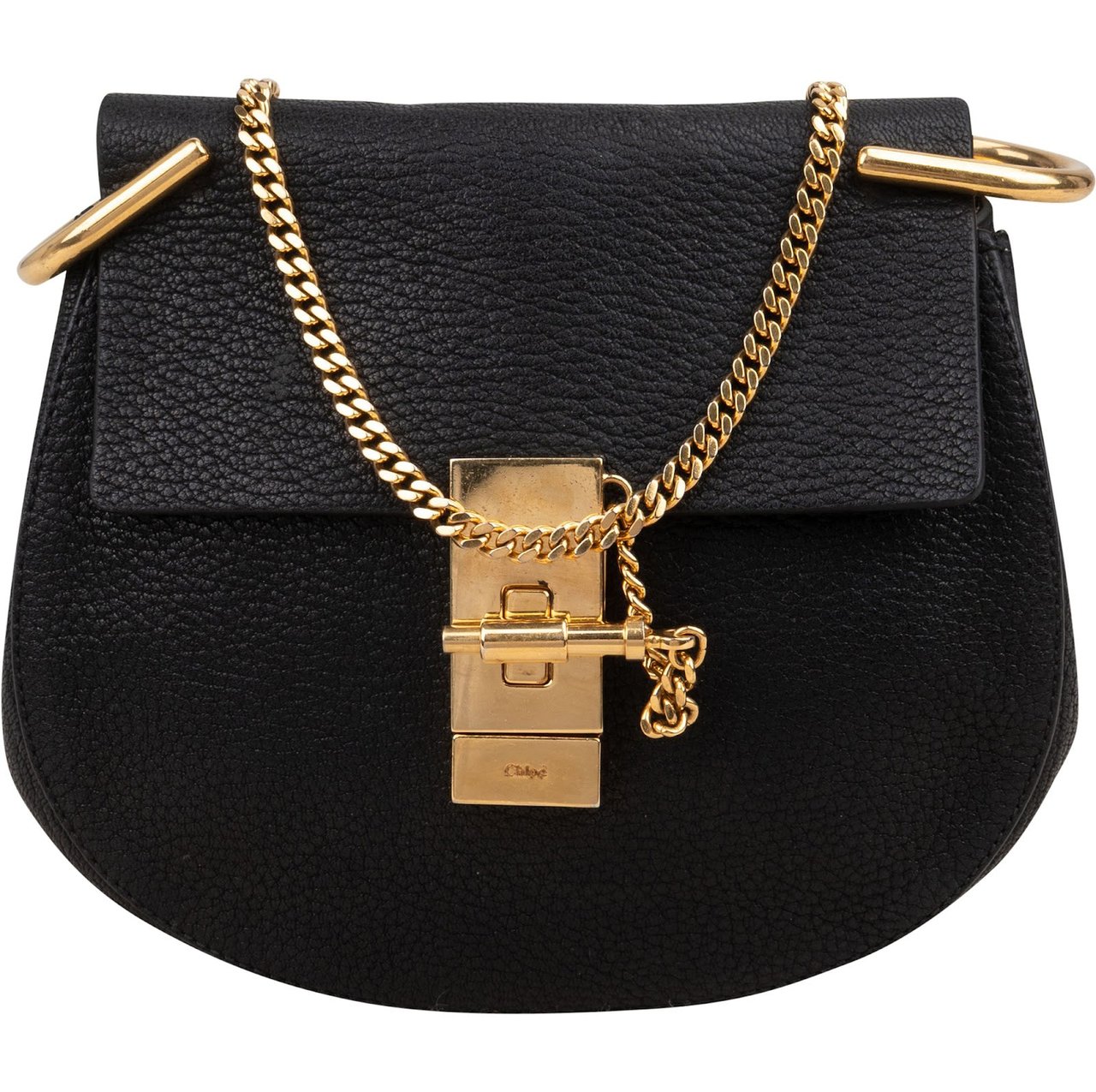 Chloé Grained Leather Small Drew Crossbody Bag Zwart