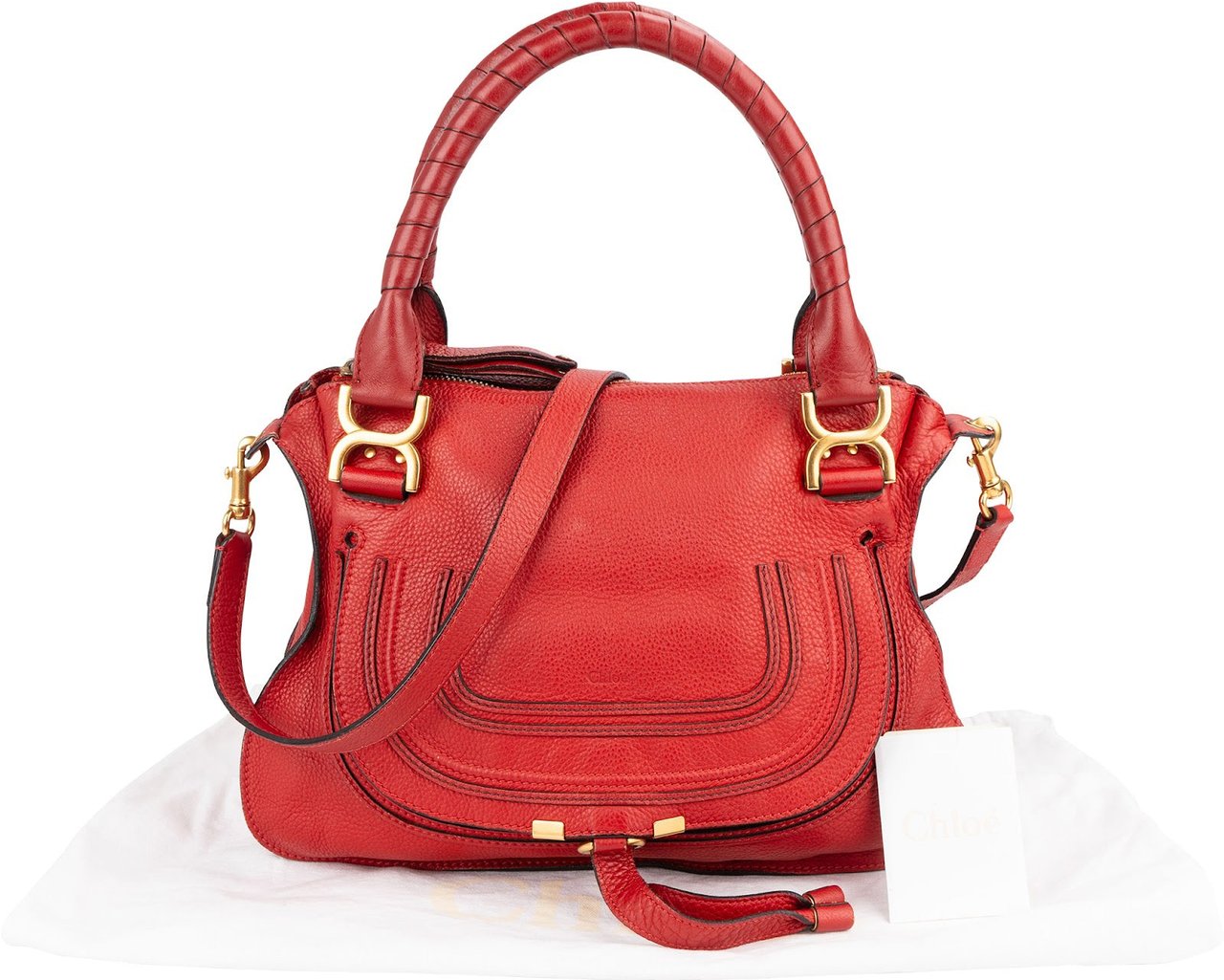 Chloé Grained Calfskin Marcie Handbag Rood