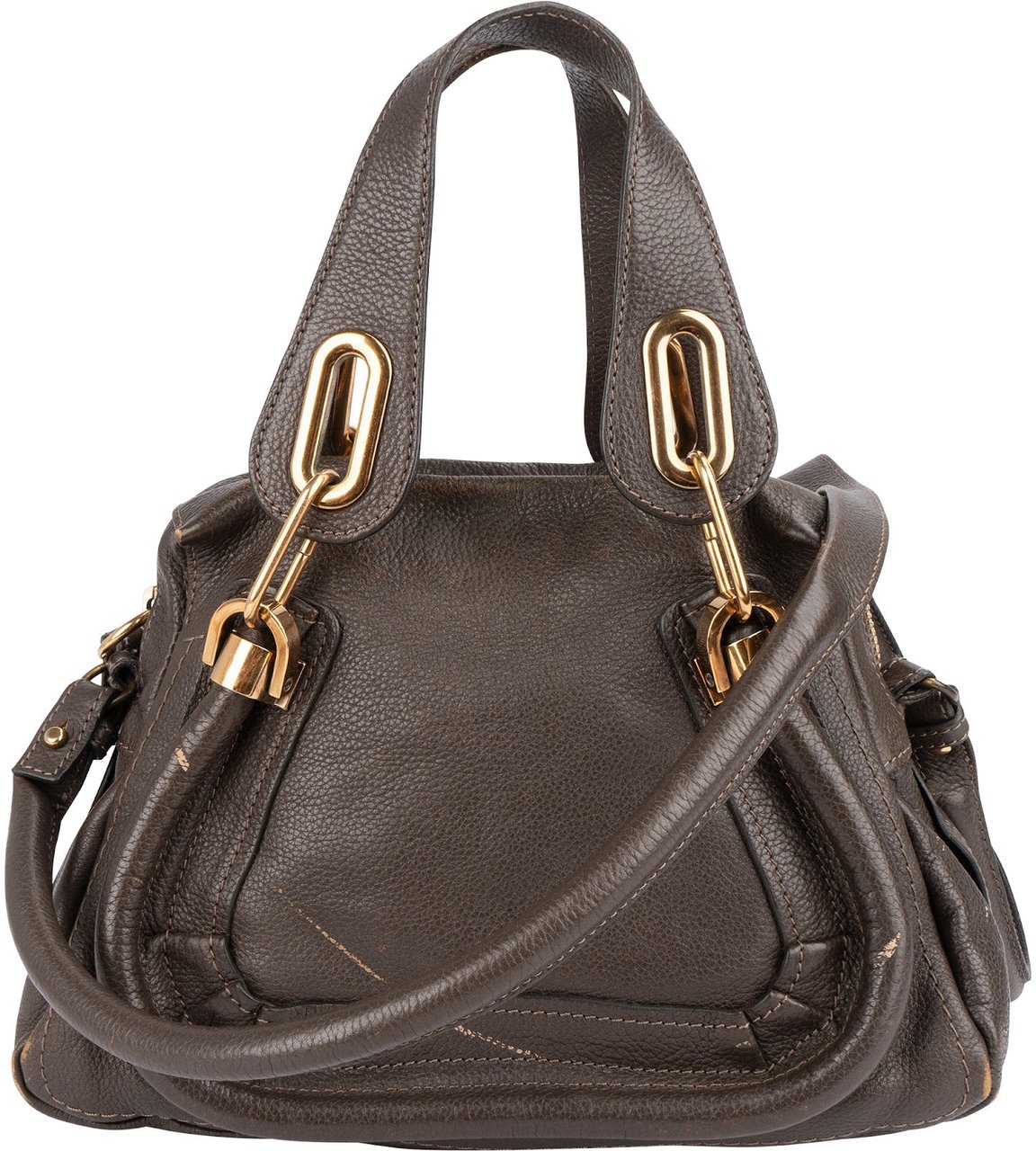 Chloé Chloé Pebbled Leather Small Paraty Shoulder Handbag Bruin