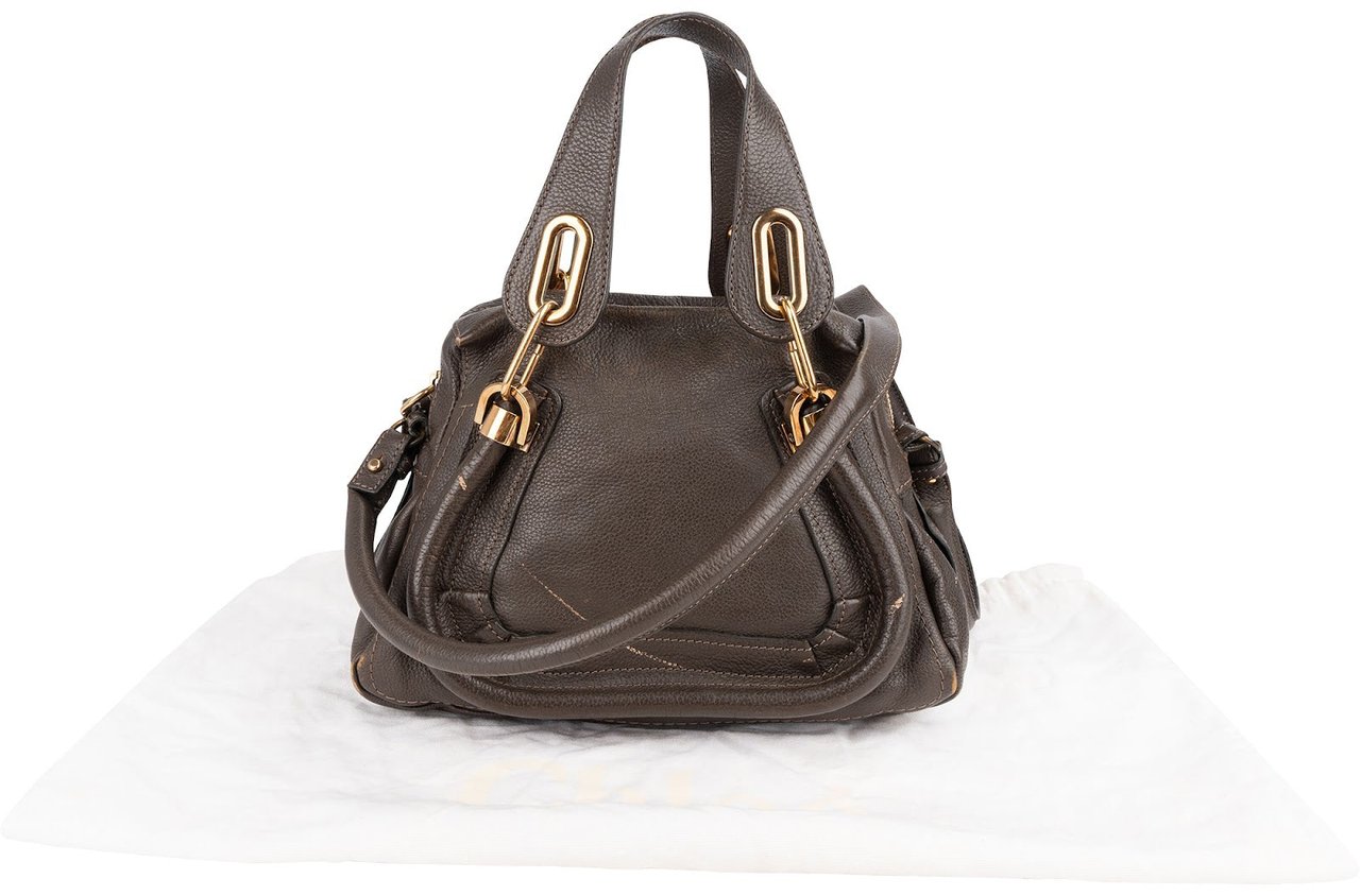 Chloé Chloé Pebbled Leather Small Paraty Shoulder Handbag Bruin