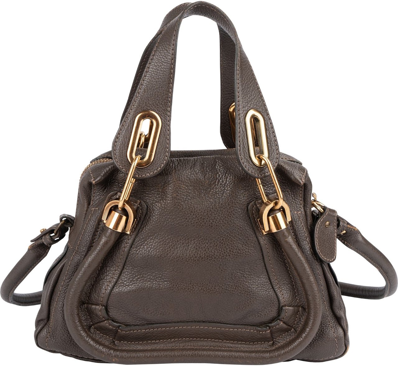 Chloé Chloé Pebbled Leather Small Paraty Shoulder Handbag Bruin