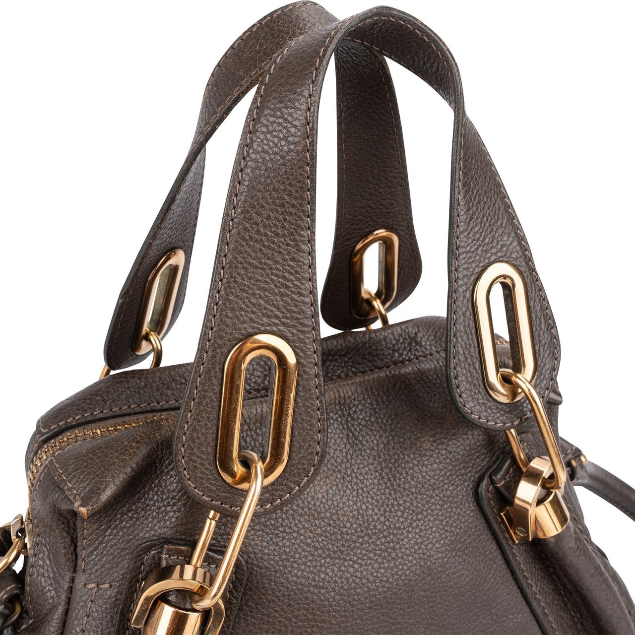 Chloé Chloé Pebbled Leather Small Paraty Shoulder Handbag Bruin