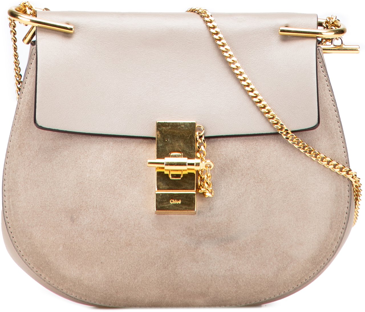 Chloé Small Suede and Calfskin Drew Crossbody Bruin
