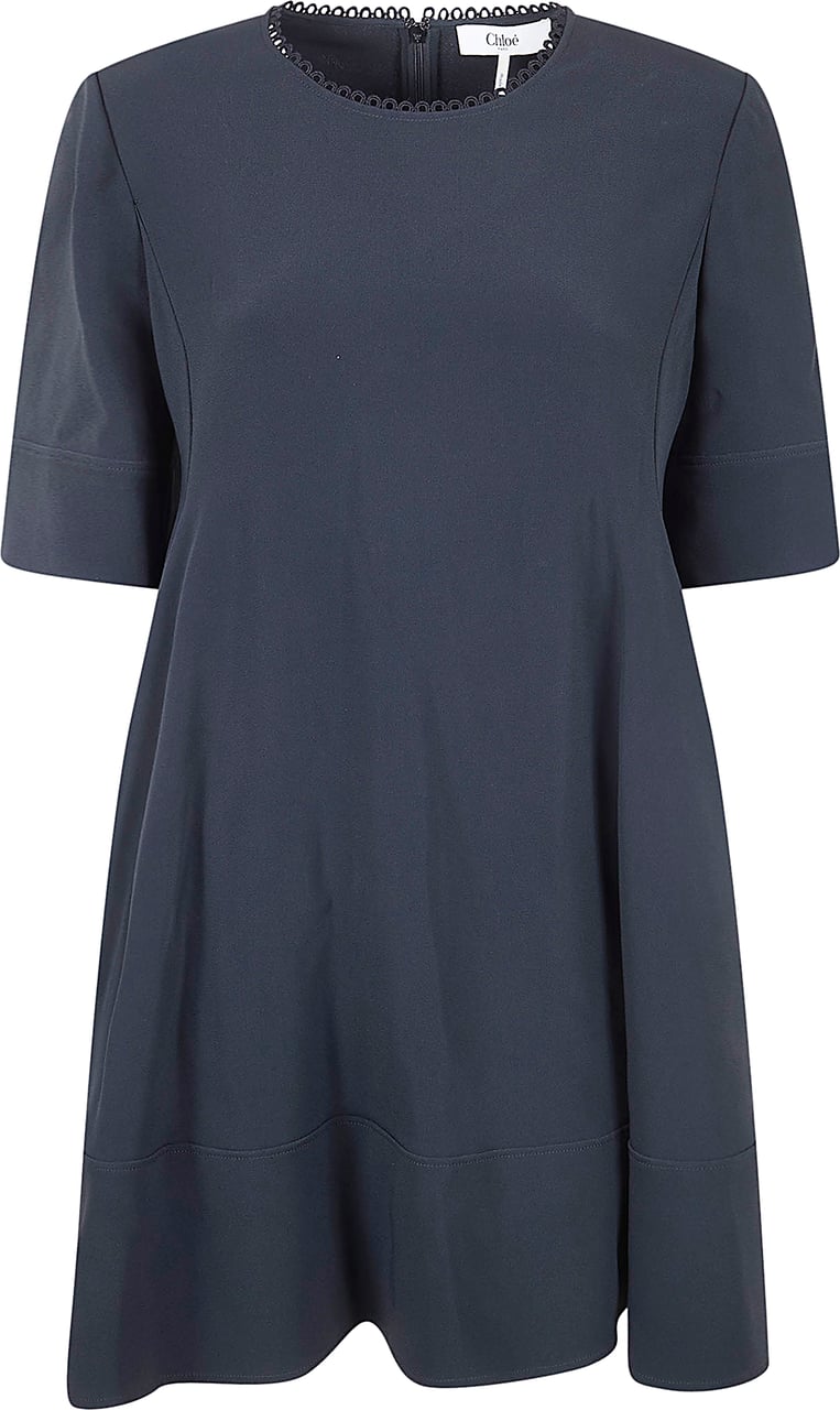Chloé Fluid A-line Skater Dress with Scalloped Neckline Grijs