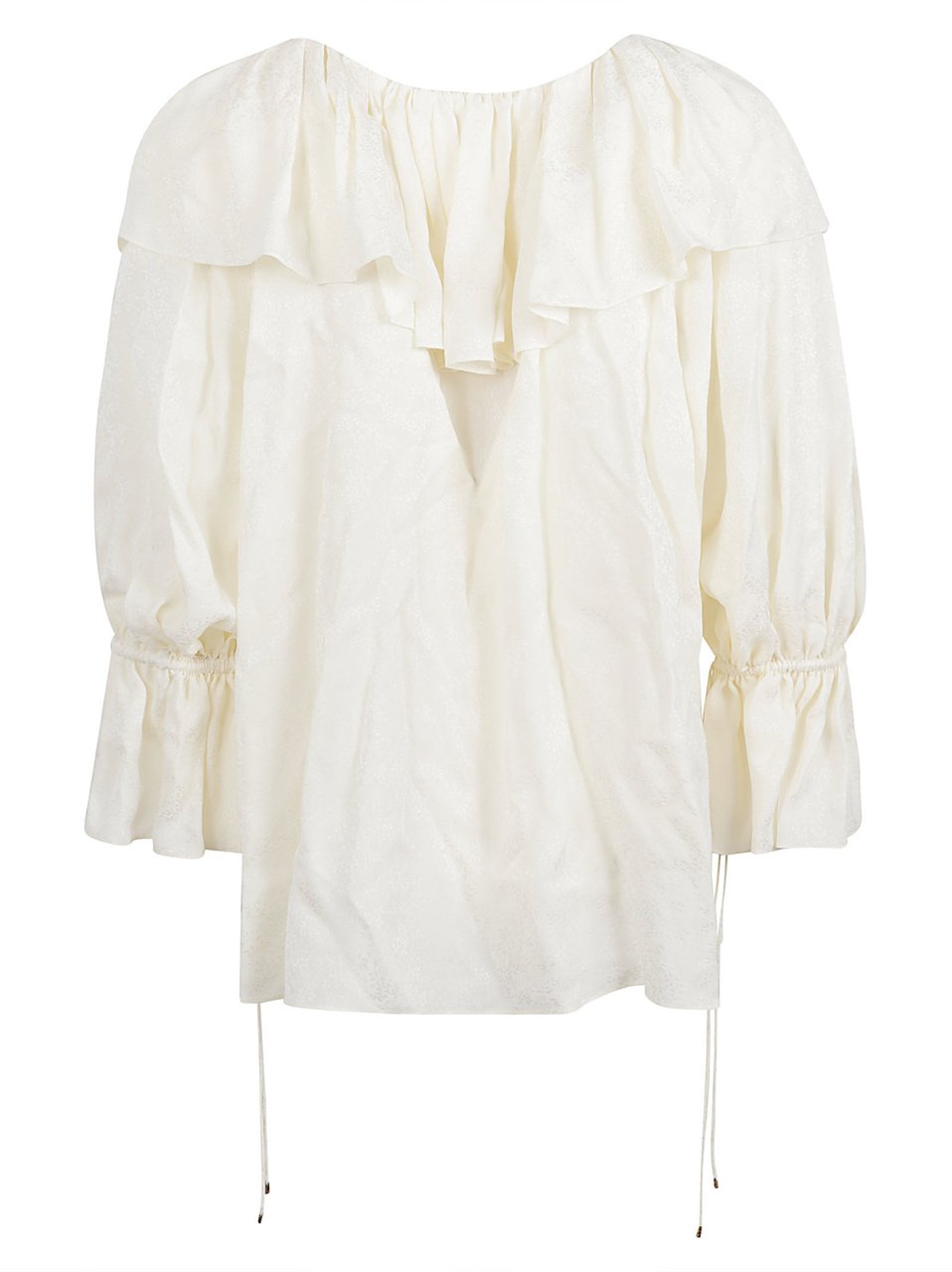 Chloé Ornamental Jacquard Silk Blouse with Ruffled Neckline Wit