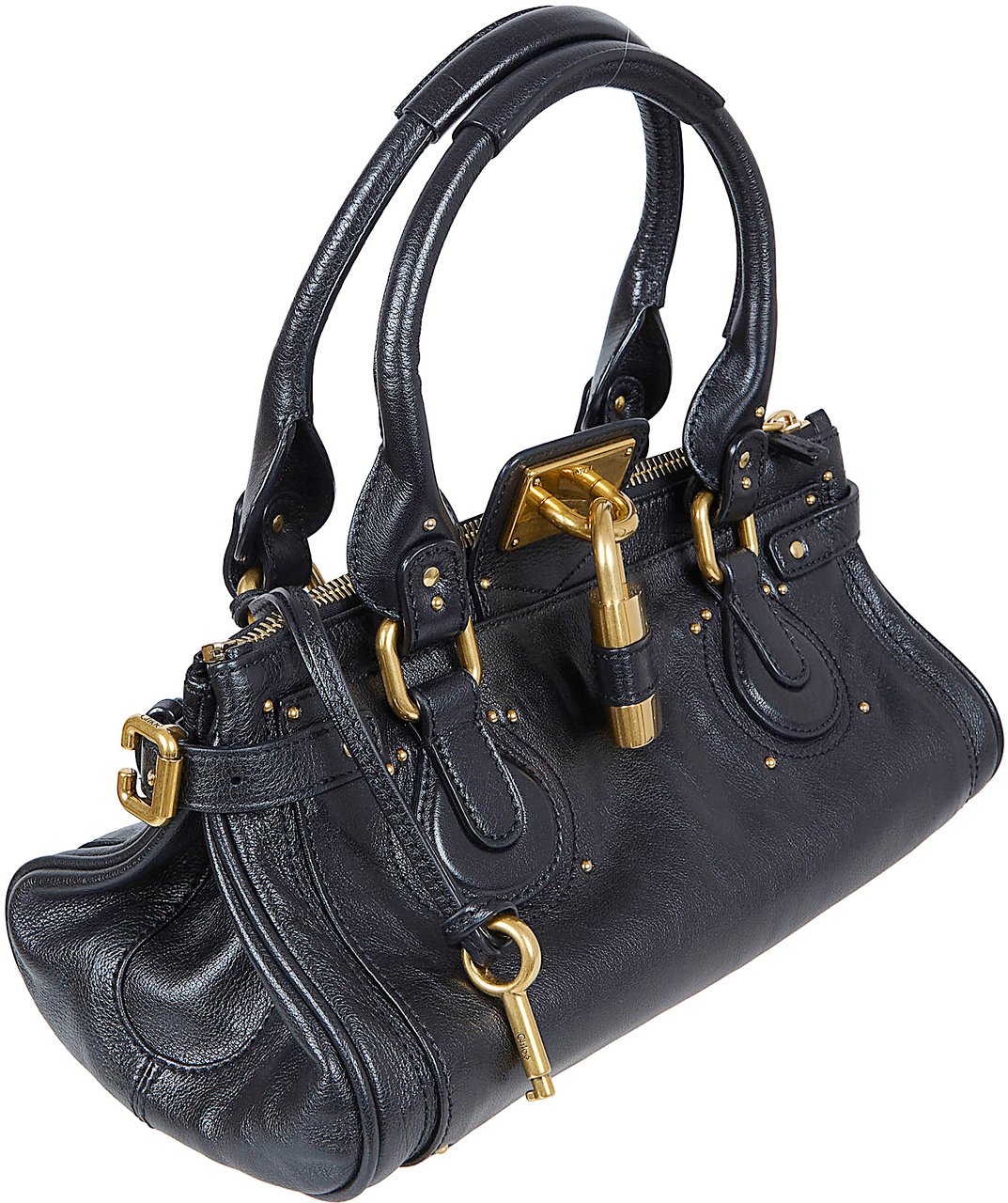 Chloé Smooth Leather Handbag with Gold Accents and Zip Closure Grijs